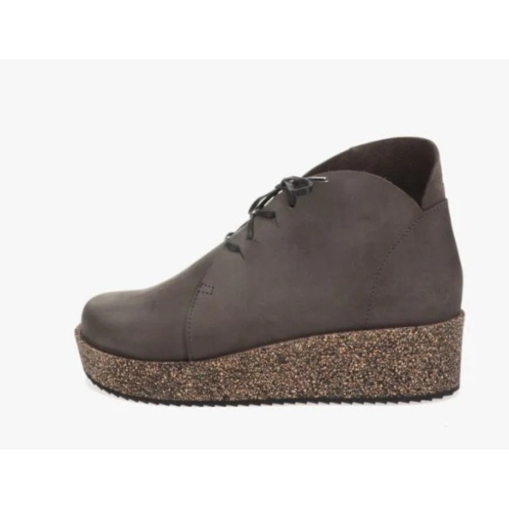 Loints of Holland Charcoal Gray Nubuck Leather Platform Wedge Lace Up Ankle Boot